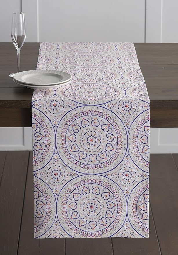 Maison d' Hermine Table Runner 100% Cotton Double Layer Table Runners 108 inches Long Decorative for Home Kitchen Dining Party Baby Shower Wedding Bridal Shower Spring Summer (Mandala, 14.50" x 108")