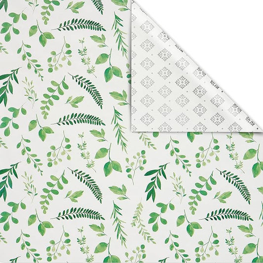 American Greetings 175 sq. ft. Reversible Wrapping Paper for Weddings, Bridal Showers, Anniversaries, Birthdays and All Occasions, Greenery and Damask (1 Roll, 30 in x 70 ft.)