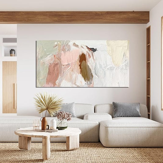Canvas Wall Art Decor Large Wall Art Pictures For Living Room Pink and White Wall Art Decor Abstract Art Work Wall Decoration Abstract Wall Art Prints for Bedroom Office Kitchen Wall Decor 29" x 58”