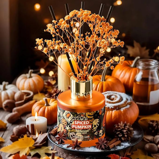 Airkeep Reed Diffuser Set,3.38 fl oz (100 ml) - Spiced Pumpkin Oil Diffusers with 8 Reed Sticks, Home Fragrance Reed Diffuser for Bathroom Shelf Decor