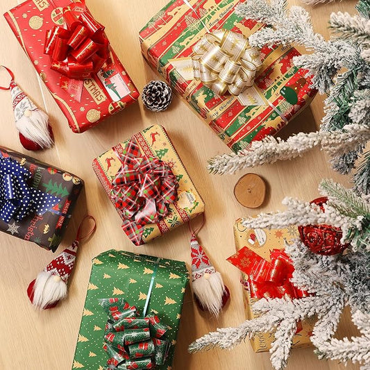 Christmas Gift Wrap Bows Ribbon 40mm for Xmas Wrapping, Christmas Decorations, Florist Wrap (24PCS in 24 Patterns)