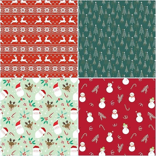 Hexablenzio Christmas Wrapping Paper Bulk Set of 4 Rolls (93 sq. ft. ttl) Santa Claus, Reindeer, Christmas Tree, Snowman Patterns for Holiday Gift Wrap - 17 inches x 16.5 feet Per Roll