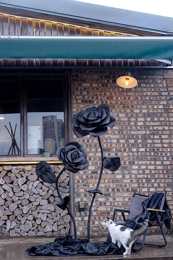 2Pcs Artificial Giant Flowers for Decoration,5ft Black Large Flower Wall backsrop,Paper Flower for Wedding,Garden Party,Home Decor,mall Shop Display