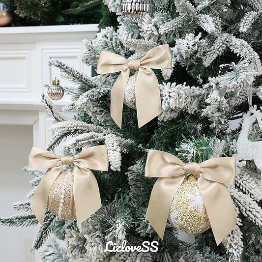 Champagne Satin Ribbon Twist Tie Bows 5 Inch Pre-Tied Champagne Gold Gift Bows for Crafts, Treat Bags, Party Favors, Wedding, Baby Shower, Candy Apple, Christmas Tree (36 Pack)
