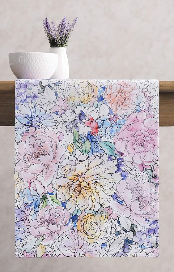 Maison d' Hermine Table Runner 100% Cotton Single Layer Table Runners 72 inches Long Decorative for Kitchen Dining Party Baby Shower Wedding Bridal Shower Spring Summer (Floral Love, 14.50" x 72")