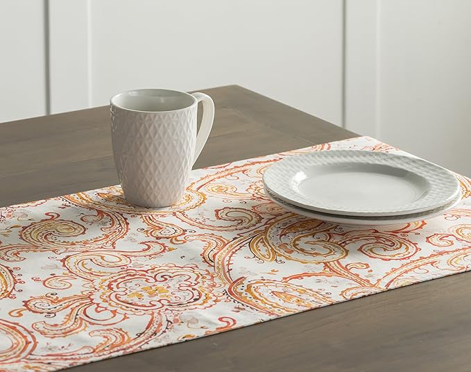 Maison d' Hermine Table Runner 100% Cotton Single Layer Table Runners 48 inches Long for Thanksgiving Christmas Decorations Home Kitchen Dining Party Wedding (Palatial Paisley, 14.5" x 48")