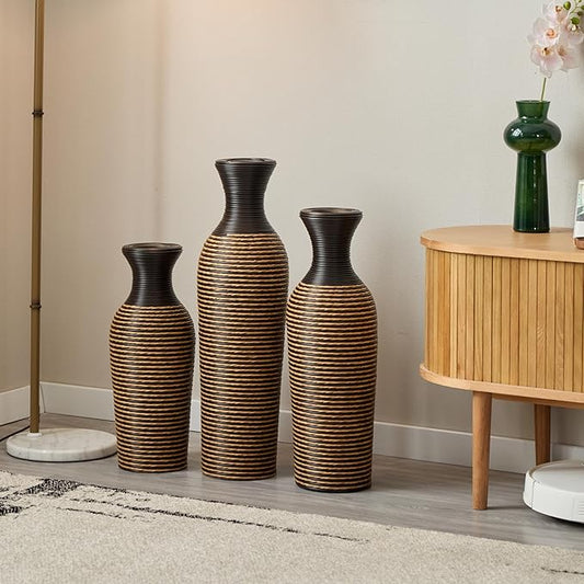 Floor PVC Decorated Vases Set of 3 for Gorgeous Home Decoration Large Classic Neat PVC Vases 19.6in/23.6in/27.5in Height(Beige+Black)