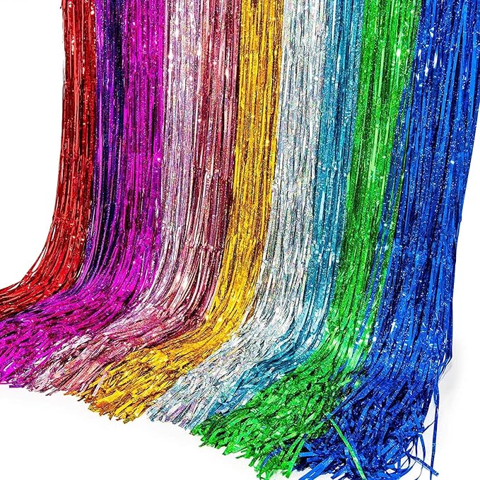 BRAVESHINE 1 Purple 1 Pink Streamers Party Backdrop - 3.2 ft x 8.2 ft Metallic Tinsel Foil Fringe Curtains for Hunters/Christmas/Girl/Women/Birthdays/Engagement/Bridal Shower/Bachelorette Decorations