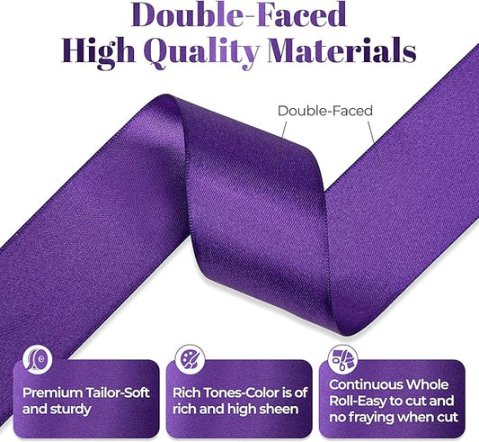 Purple Satin Ribbon, Double Faced 1-1/2 Inch X 25 Yards Purple Ribbon, Premium Satin Ribbons for Gift Wrapping, Crafts, Hair Bow Making, Sewing, Flower Bouquet, Wedding Party Decor