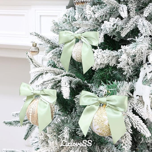 Sage Green Satin Ribbon Twist Tie Bows 5 Inch Pre-Tied Dusty Sage Gift Bows for Crafts, Treat Bags, Party Favors, Wedding, Baby Shower, Candy Apple, Christmas (36 Pack)