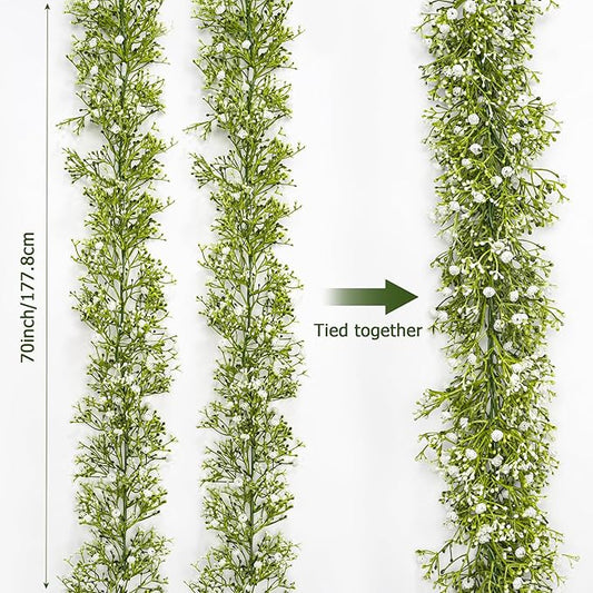 2 Pcs 5.8ft Artificial Baby Breath Flower Vines, Babys Breath Artificial Flowers Real Touch Faux Gypsophila Hanging Fake Baby's Breath Garlands for Wedding and Baby Shower Decor(White)