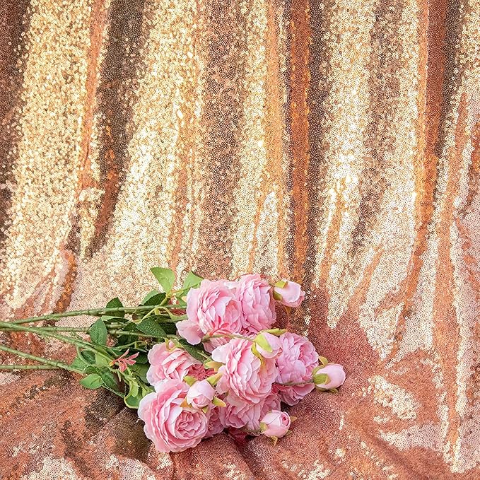 Rose Gold Sequin Backdrop Curtain 8FTx8FT 1 Panel Sequin Backdrop Drape for Parties Glitter Photo Background for Wedding Baby Shower Christmas