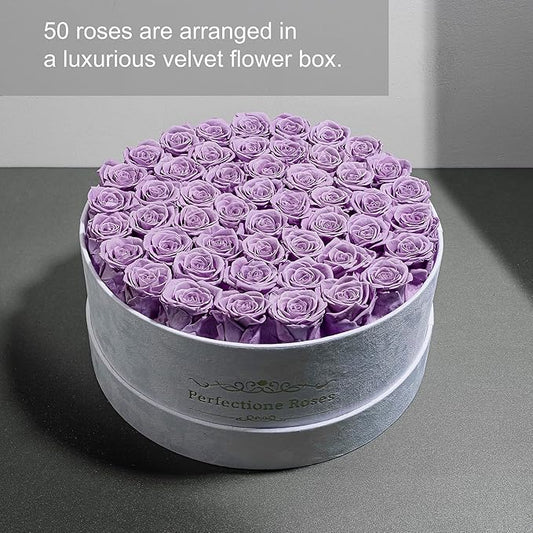 50 Piece Roses in a Velvet Box, Flowers for Delivery, Presereved Flowers Birthday Gifts for Women Mom and Wife (Lavender)