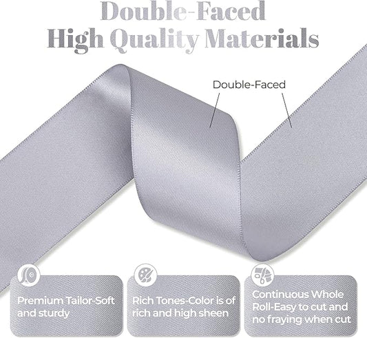 Gray Satin Ribbon, Double Faced 1-1/2 Inch X 25 Yards Gray Ribbon, Premium Satin Ribbon for Gift Wrapping, Crafts, Hair Bow Making, Sewing, Flower Bouquet, Wedding Party Decor