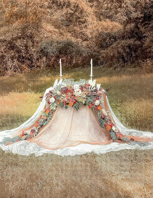 9FT Wedding Arch Flower Garland, Handmade Wedding Table Decorations,Head Table Floral Decor for Noble and Charming Wedding Ceremony