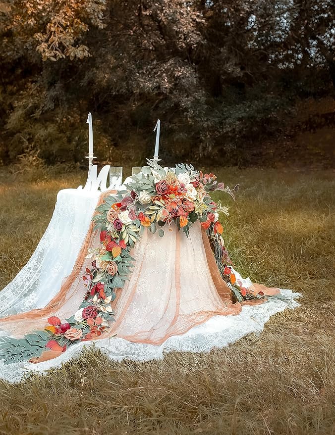 9FT Wedding Arch Flower Garland, Handmade Wedding Table Decorations,Head Table Floral Decor for Noble and Charming Wedding Ceremony