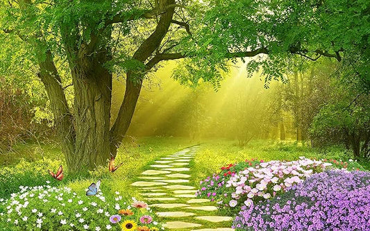Forest Wallpaper Flower and Road in Forest Wall Mural for Bedroom Living Room TV Background Sofa Wall(Not Peel and Stick)