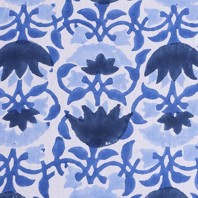 ATOSII Positano Blue 100% Cotton Rectangle Fall Tablecloth, Handblock Floral Linen Table Cloth for Dining Table I Parties Christmas Thanksgiving Grand Millennial Home Decor 72 X 120 Inches I 10 Seater