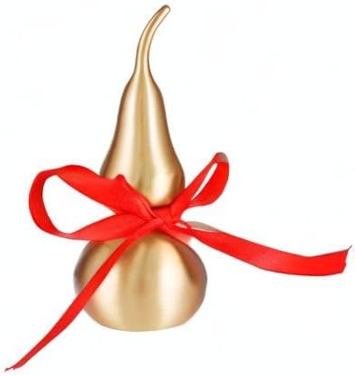 Feng Shui Decor - Brass Wu Lou Gourd with Red Luck Strip for Ideal Home Decoration,Table,Bookshelf,5inch Tall,Full Brass,Fortune Protection,Hu Lu Bring Good Luck,Healthy,Success