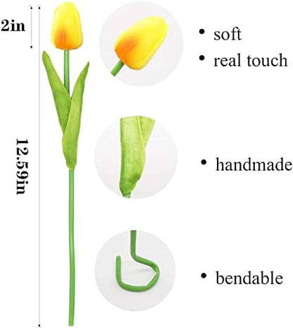 24pcs Artificial Tulips Flowers Fake Faux Tulip Bouquet Real Touch Flower Arrangement for Home Decoration Excellent Gift Idea for Mothers Day (Pink and Yellow)