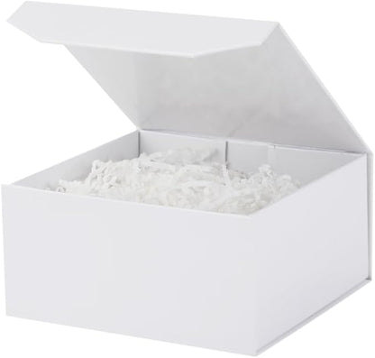 1 Pcs 6x6x3 Inch White Magnetic Gift Box Small Magnetic Box with Crinkle Paper White Small Gift Box with Shredded Paper Luxury Gift Boxes with Lids for Presents