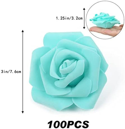 Artificial Rose Flower Heads, 100pcs Teal Green Roses Artificial Flower Foam Rose for DIY Wedding Bouquets Centerpieces Arrangements Party Baby Shower Home Decor (Stemless,Teal Green)