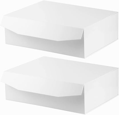 White Extra Large Gift Box with Lid 2 Pcs 16.5 x 13 x 5.3 Inches, Gift Box large White Gift Boxes for Presents Clothes Robe Wedding Dress Sweater,Reusable Foldable Bridesmaid Proposal Box（Glossy）
