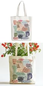 ANATTASOUL Canvas Tote Bag Encourage Quote Reusable Cotton Bag for Women, Durable Cloth Shoulder Bags with Zipper Pockets for Shopping, Vacation, Work, Gym