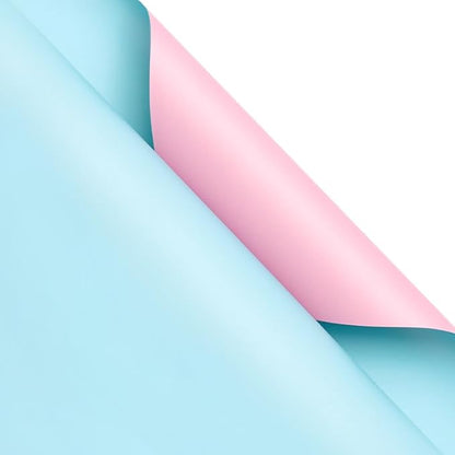 LeZakaa 20 Sheets Flower Wrapping Paper - Waterproof Reversible Floral Bouquet Paper - Sky Blue and Pink Design for Valentine's Day, Mother's Day, Parties, Birthdays, Weddings, Baby Shower