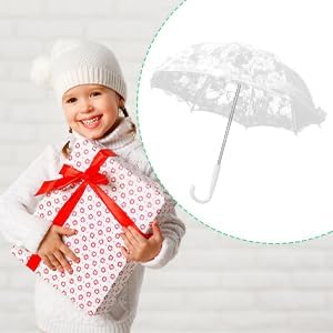 White Lace Embroidery Umbrella, 16.5 X 19.3in Bridal Decorative Photography Craft Sunshade Vintage Parasol Flowers Wedding Pet Decoration Umbrellas for Party Kids Women Photo Shoot Props