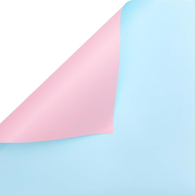 LeZakaa 20 Sheets Flower Wrapping Paper - Waterproof Reversible Floral Bouquet Paper - Sky Blue and Pink Design for Valentine's Day, Mother's Day, Parties, Birthdays, Weddings, Baby Shower