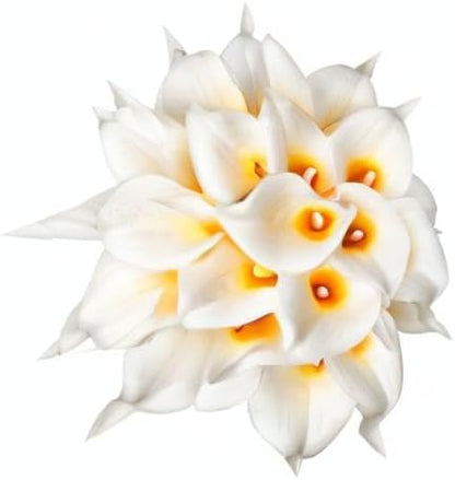 DuHouse 20Pcs Artificial Calla Lily Flower Real Touch Latex Flowers for DIY Wedding Bouquet Party Home Decor (White Orange)