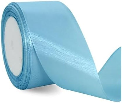 TONIFUL 2 in x 25 Yds Wide Light Baby Blue Satin Ribbon Solid Fabric Ribbons Roll for Crafts Chair Sash Valentine's Day Gift Wrapping Invitation Cards Floral Hair Bows Sewing Party Wedding Decoration