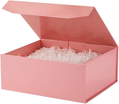 Pink Gift Box - Large (13x11x5.3 Inch) - Magnetic - With Crinkle Paper - Luxury - For Presents