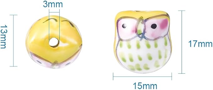 Beadthoven 5pcs Owl Porcelain Beads Lucky Animal Ceramic Beads Colorful Printed Cute Owl Bird Handmade Large Hole Ceramic Loose Spacers for Bracelets Necklace DIY Jewelry Making 17x15mm Hole: 3mm