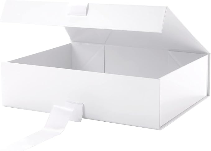 GREEN BEAN 6 Large Gift Boxes with Lids for Present 13x9.7x3.4 Inches, White Magnetic Gift Box with Ribbon, Bridesmaid Proposal Boxes, Luxury Gift Boxes (Glossy White)