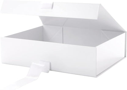 GREEN BEAN 6 Large Gift Boxes with Lids for Present 13x9.7x3.4 Inches, White Magnetic Gift Box with Ribbon, Bridesmaid Proposal Boxes, Luxury Gift Boxes (Glossy White)