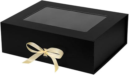 Black Extra Large Gift Box for Presents with Ribbon 16.5x13x5.3 Inches Clear Gift Box with Window Magnetic Closure Gift Boxes with Lids