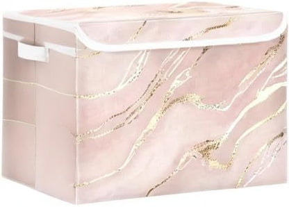 Collapsible Storage Bins with Lids, Rose Gold Pink Marble Storage Boxes for Organizing