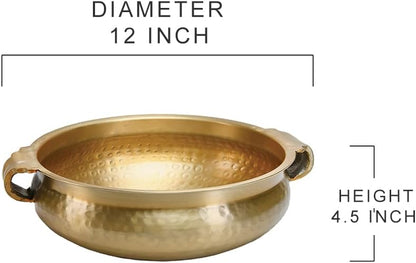Serene Spaces Living Gold Handi Bowl - Hammered Texture, Decor for Living Rooms, Entryways, Restaurants, Indian Wedding, Table Centerpiece - Aluminum, 4.5" Tall & 12" Diameter