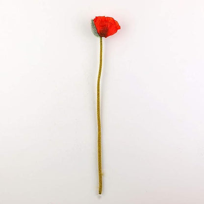 5 Pcs Artificial French Corn Poppy Silk Poppy Flocking Long Stem Flowers Home Wedding Party Decor 25" High No Vase Sunset Orange