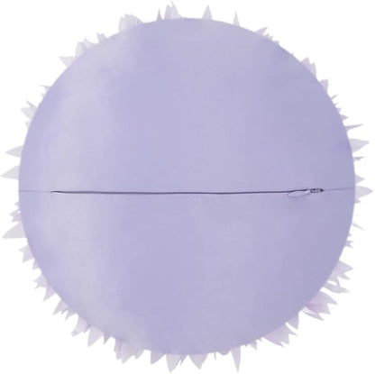 Handmade Lavender Flower Round Throw Pillows Decorative Daisy Accent Pillowcase with Insert Boho Farmhouse Home Decor for Couch Bed Floral Satin Cushion for Living Room Bedroom 14Inch Purple