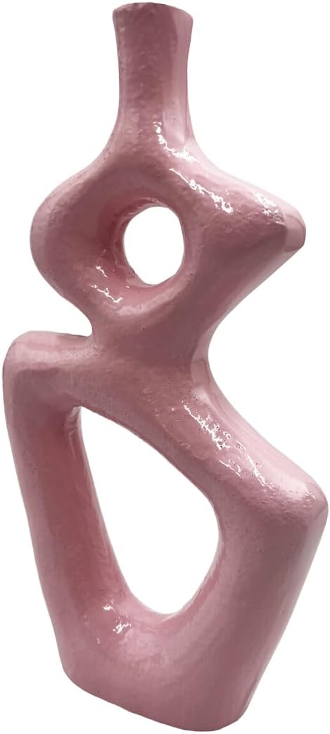 12 Inch Tall Decorative Handmade Aluminum Gourd Flower Vase in Pink