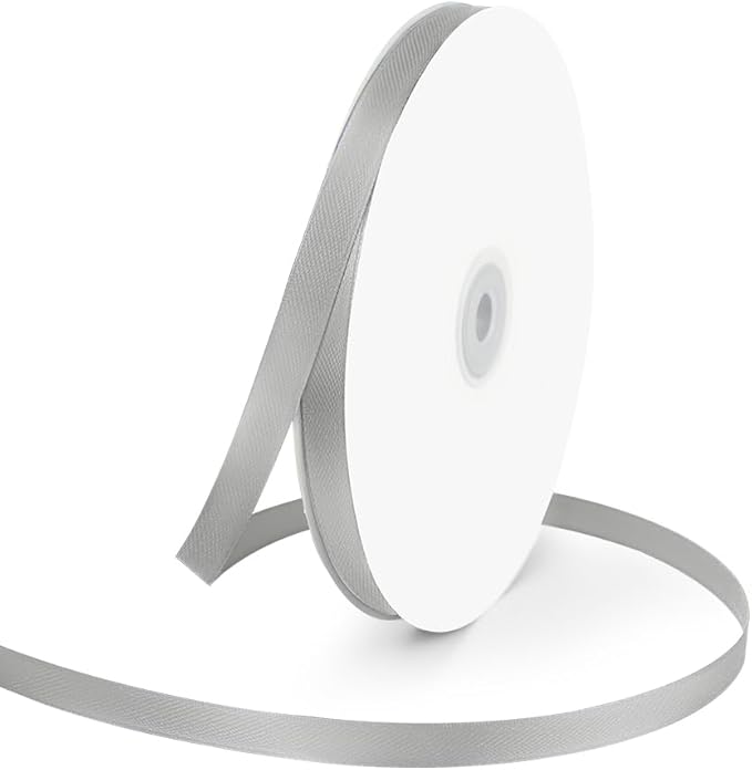 3/8" Wide x 100 Yards Single Face Polyester Satin Ribbon, Satin Ribbon for Crafts, Gift, Hair Bows, Wedding Party Decoration, Bow Making & Other Projects (Silvery)