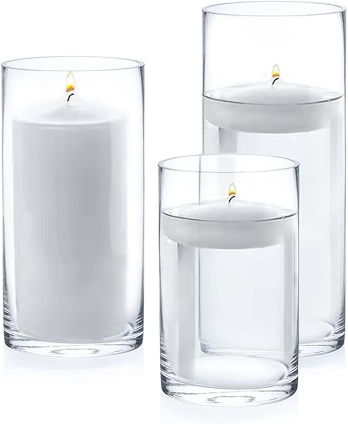 Enova Floral Clear Glass Cylinder Vase 4 x 6 Inches Round Flower Vase, Pillar Candle Hurricane Floating Candle Holder Vase, Small Floral Glass Vase for Decoration Home, Wedding Centerpiece (1 Piece)