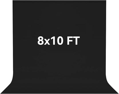 8X10 FT Black Backdrop, 100% Polyester Photography Background Curtain Screen, Foldable Black Screen Washable for Professional Photoshoot Portraits Party Video Studio
