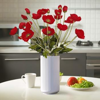 ATFL Red Poppy Flowers Artificial for Wedding Decorations,12 Pcs Fake Faux Silk Poppies Bulk for Home Decor Table Centerpieces Floral Arrangement (23.5‘’, red)