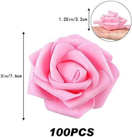 Artificial Rose Flower Heads, 100pcs Pink Foam Roses Bulk Artificial Flower for DIY Wedding Bouquets Centerpieces Arrangements Party Baby Shower Home Decor (Stemless, Pink)