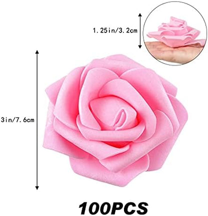 200pcs Pink Artificial Foam Rose Flower Head, 3-Inch Fake Flower Heads Stemless Flowers for DIY Crafts,Wedding Bouquets Centerpieces Arrangements Party Baby Shower Home Decor (Pink)