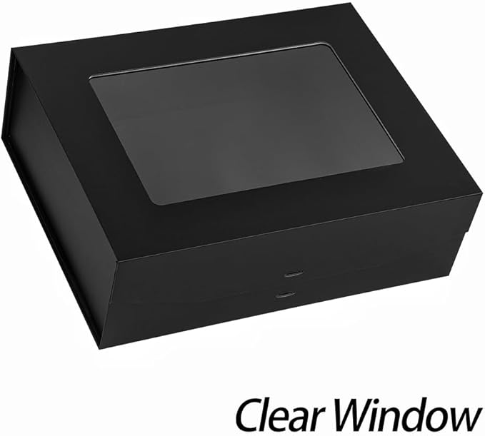 Black Extra Large Gift Box for Presents with Ribbon 16.5x13x5.3 Inches Clear Gift Box with Window Magnetic Closure Gift Boxes with Lids